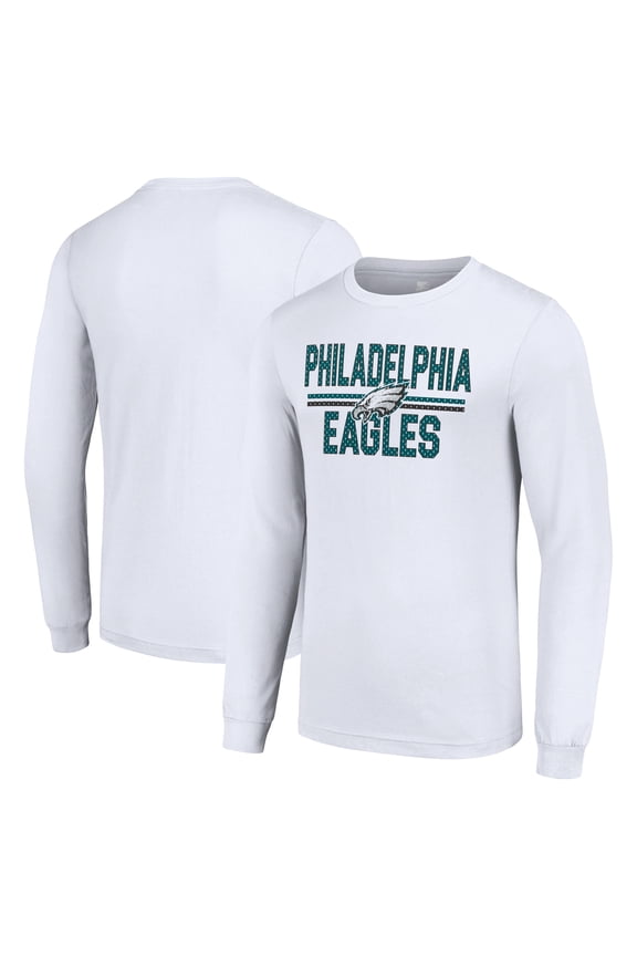 Men's Starter White Philadelphia Eagles Team Mesh Print Graphic Long Sleeve T-Shirt