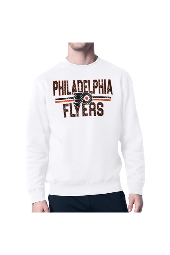 Men's Starter White Philadelphia Flyers Mesh Look Team Name Logo Pullover Sweatshirt