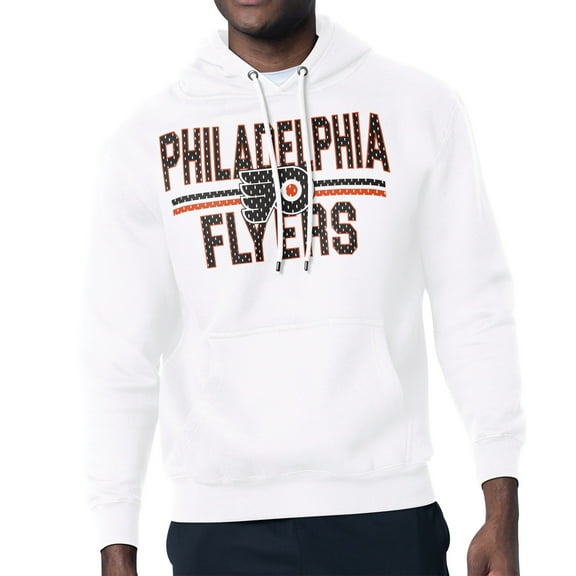 Men's Starter White Philadelphia Flyers Mesh Look Team Name Logo Tri-Blend Pullover Hoodie