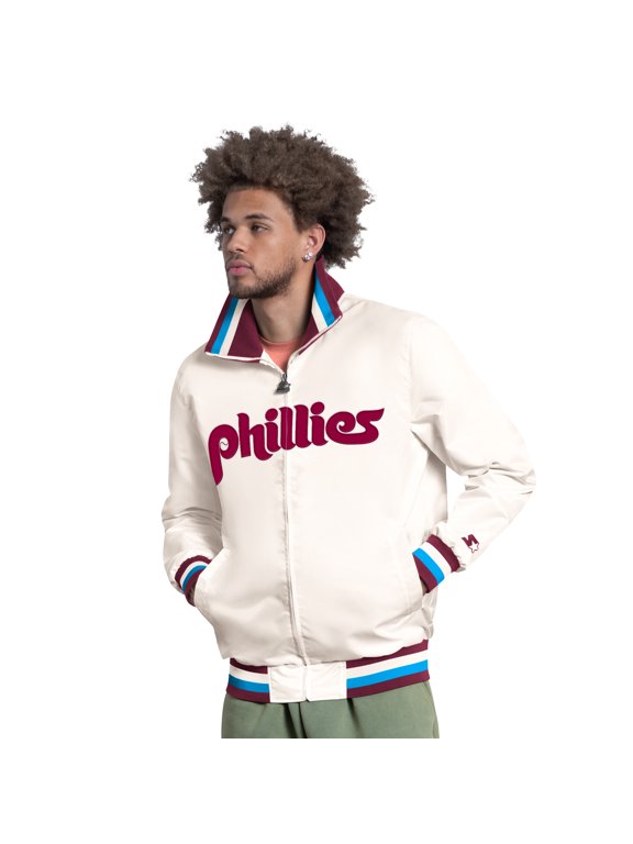 Men's Starter White Philadelphia Phillies The Captain Cooperstown Logo Full-Zip Varsity Jacket