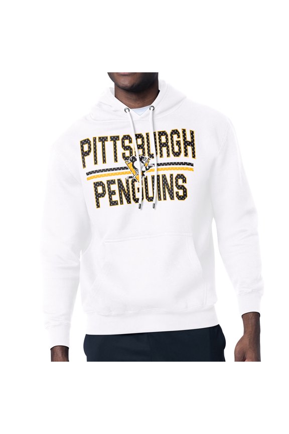 Men's Starter White Pittsburgh Penguins Mesh Look Team Name Logo Tri-Blend Pullover Hoodie