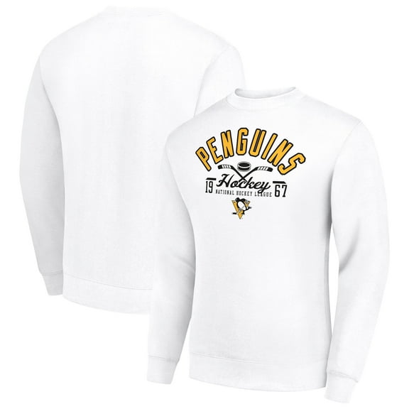 Men's Starter White Pittsburgh Penguins Stick And Puck Logo Fleece Pullover Sweatshirt