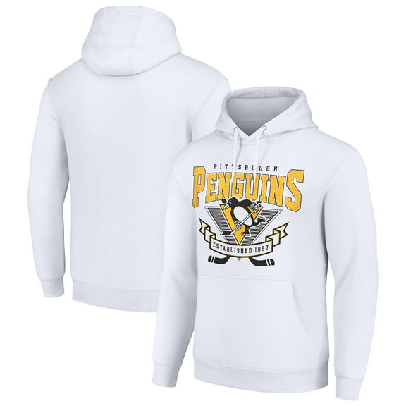 Men's Starter White Pittsburgh Penguins Team Logo Graphic Fleece Tri-Blend Pullover Hoodie