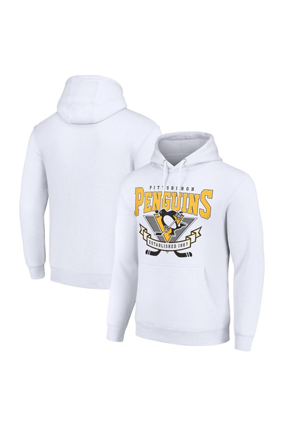 Men's Starter White Pittsburgh Penguins Team Logo Graphic Fleece Tri-Blend Pullover Hoodie