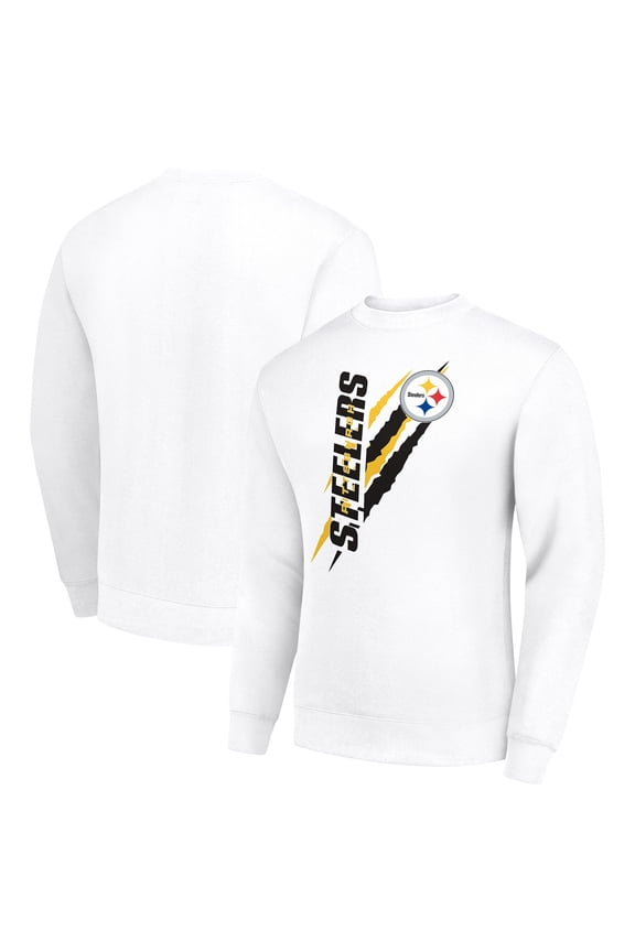Men's Starter White Pittsburgh Steelers Color Scratch Team Graphic Fleece Pullover Sweatshirt
