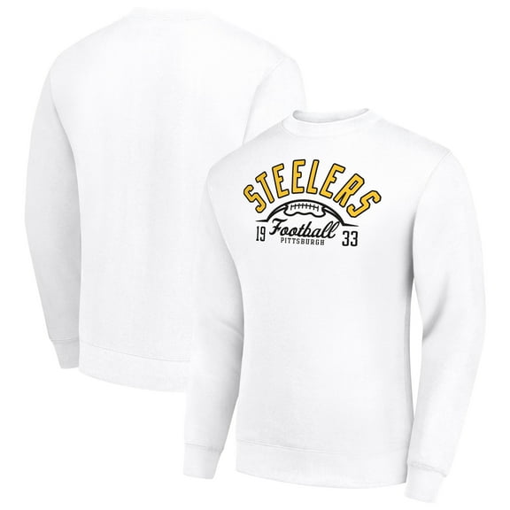 Men's Starter White Pittsburgh Steelers Half Ball Team Graphic Tri-Blend Fleece Pullover Sweatshirt