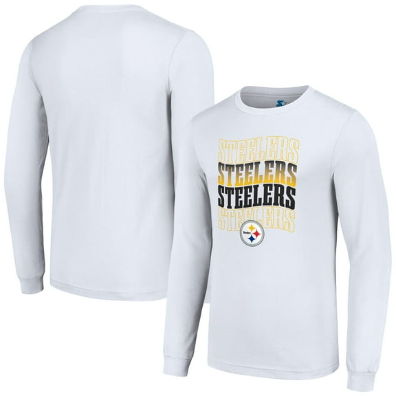 Men's Starter White Pittsburgh Steelers Team Name Graphic Long Sleeve T-Shirt