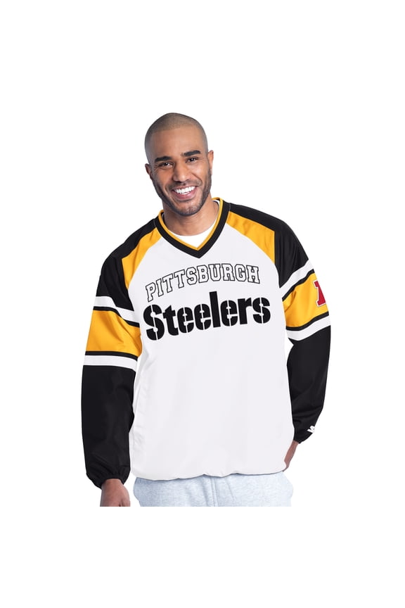 Men's Starter White Pittsburgh Steelers Infield Play Raglan Pullover Jacket