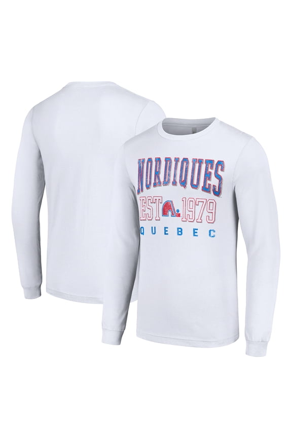 Men's Starter White Quebec Nordiques Retro Graphic Long Sleeve Crew T-Shirt