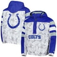 thumbnail image 1 of Men's Starter White/Royal Indianapolis Colts Thursday Night Gridiron Raglan Half-Zip Hooded Jacket, 1 of 4