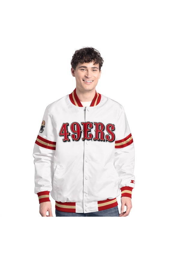 Men's-Starter White San Francisco 49ers Scout Full-Snap Varsity Jacket