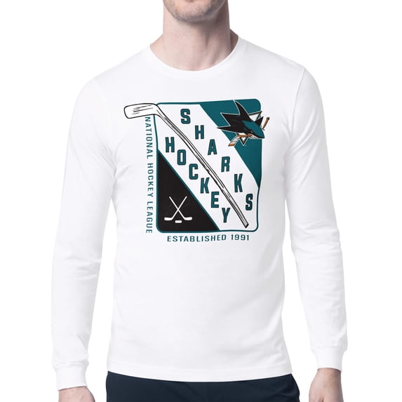 Men's Starter White San Jose Sharks Shield Long Sleeve Graphic T-Shirt