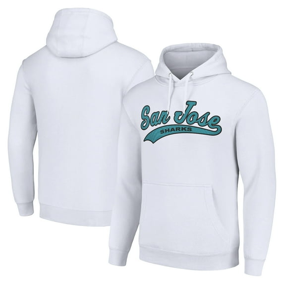 Men's Starter White San Jose Sharks Tailsweep Fleece Tri-Blend Pullover Hoodie