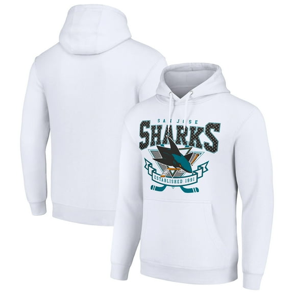 Men's Starter White San Jose Sharks Team Logo Graphic Fleece Tri-Blend Pullover Hoodie