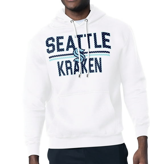 Men's Starter White Seattle Kraken Mesh Look Team Name Logo Tri-Blend Pullover Hoodie