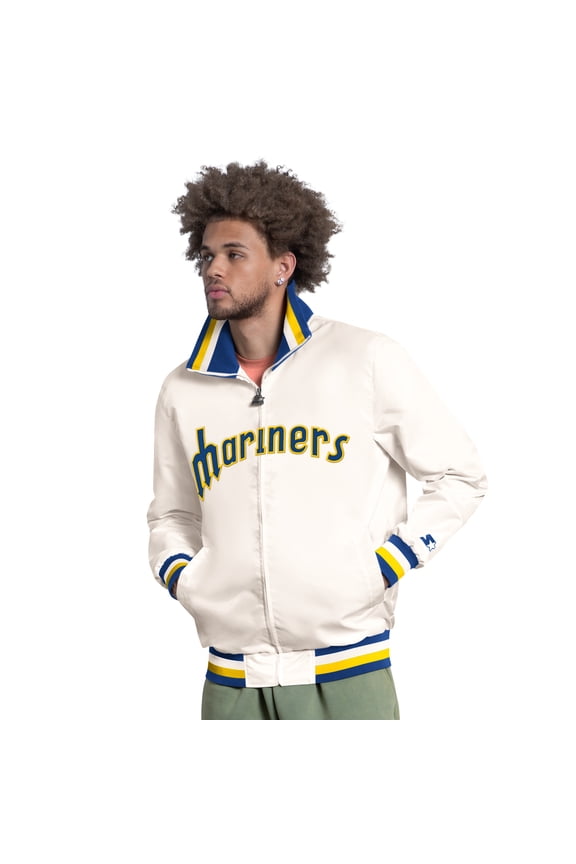 Men's Starter White Seattle Mariners The Captain Cooperstown Logo Full-Zip Varsity Jacket