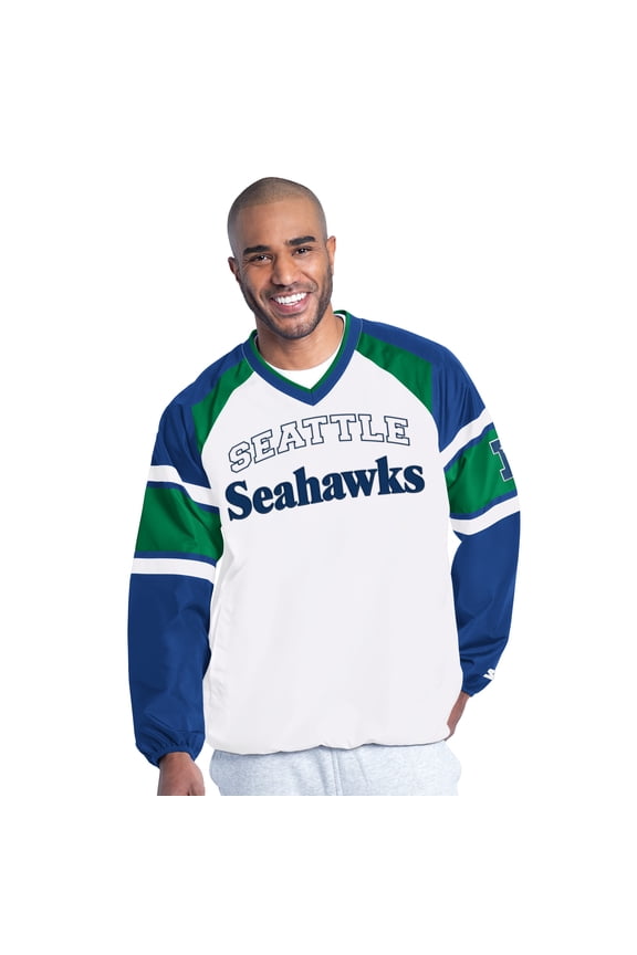 Men's Starter White Seattle Seahawks Infield Play Raglan Pullover Jacket