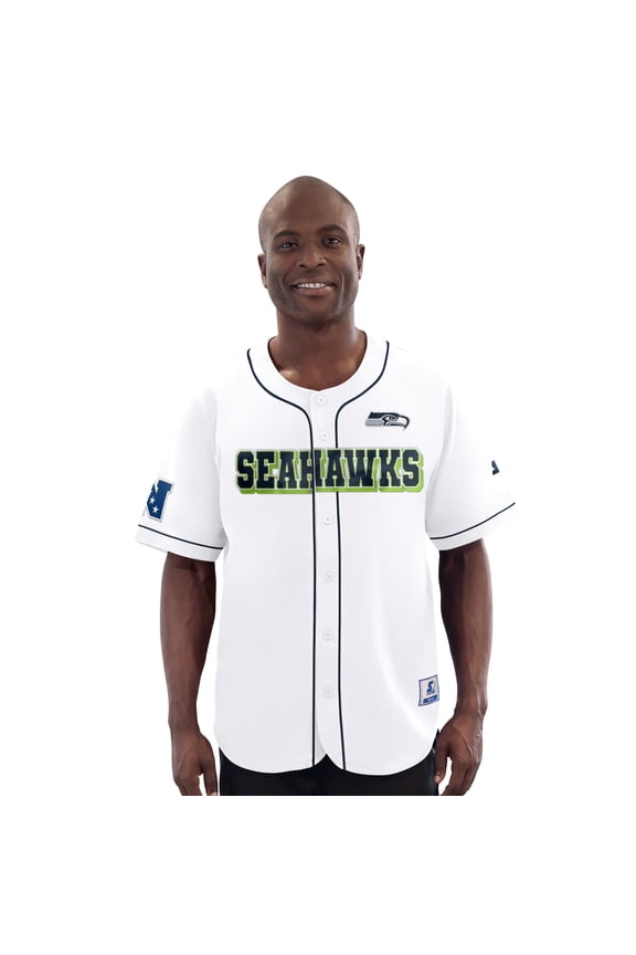 Men's-Starter  White Seattle Seahawks Relay Full-Button Baseball Jersey