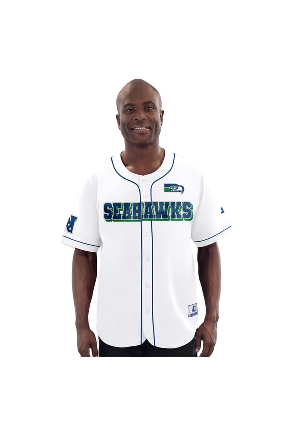 Men's-Starter White Seattle Seahawks Relay Vintage Full-Button Baseball Jersey