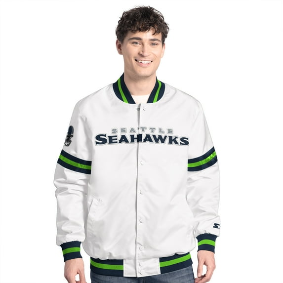 Men's-Starter White Seattle Seahawks Scout Full-Snap Varsity Jacket
