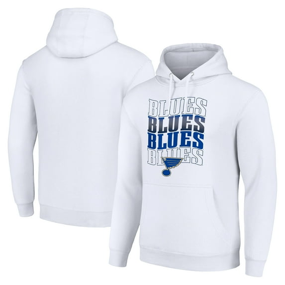 Men's Starter White St. Louis Blues Four Team Name Logo Fleece Pullover Hoodie