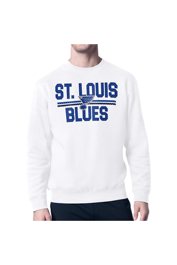 Men's Starter White St. Louis Blues Mesh Look Team Name Logo Pullover Sweatshirt