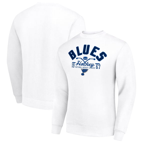Men's Starter White St. Louis Blues Stick And Puck Logo Fleece Pullover Sweatshirt