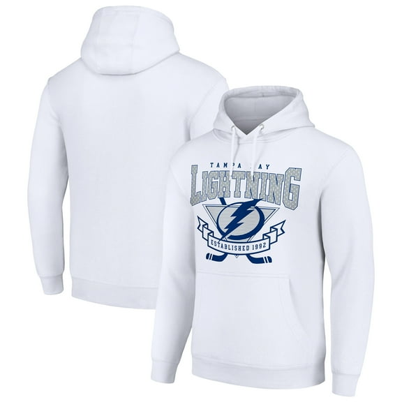 Men's Starter White Tampa Bay Lightning Team Logo Graphic Fleece Tri-Blend Pullover Hoodie