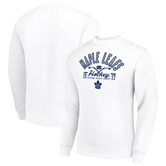 Men's Starter White Toronto Maple Leafs Stick And Puck Logo Fleece Pullover Sweatshirt