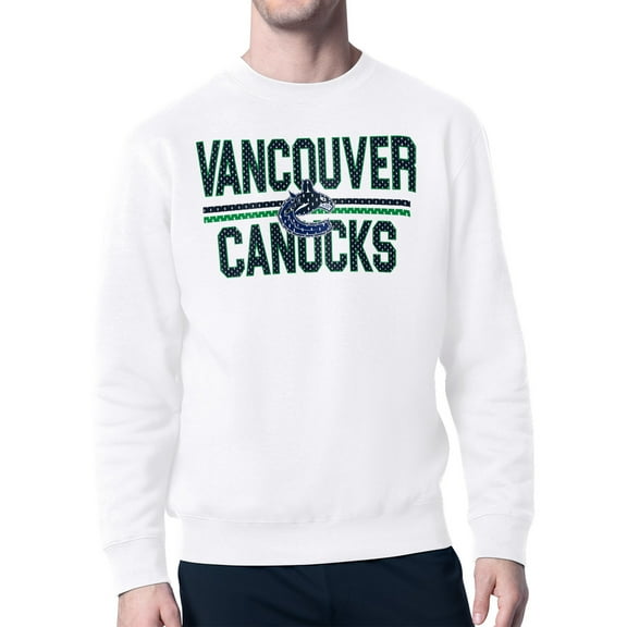 Men's Starter White Vancouver Canucks Mesh Look Team Name Logo Pullover Sweatshirt