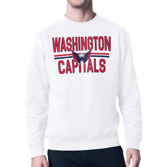 Men's Starter White Washington Capitals Mesh Look Team Name Logo Pullover Sweatshirt