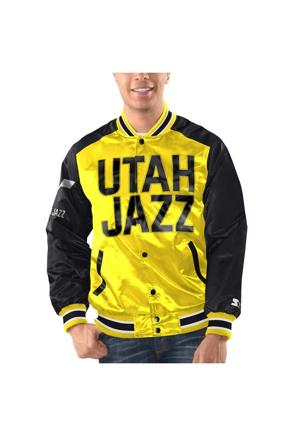 Men's Starter Yellow/Black Utah Jazz Renegade Satin Full-Snap Varsity Jacket