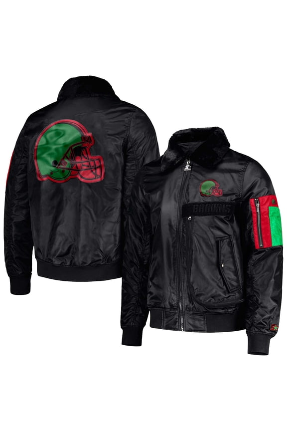 Men's Starter x Ty Mopkins Black Cleveland Browns Black History Month Satin Full-Zip Jacket
