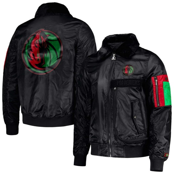 Men's Starter x Ty Mopkins Black Dallas Mavericks Black History Month Satin Full-Zip Jacket