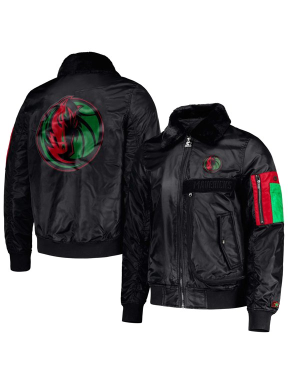 Men's Starter x Ty Mopkins Black Dallas Mavericks Black History Month Satin Full-Zip Jacket