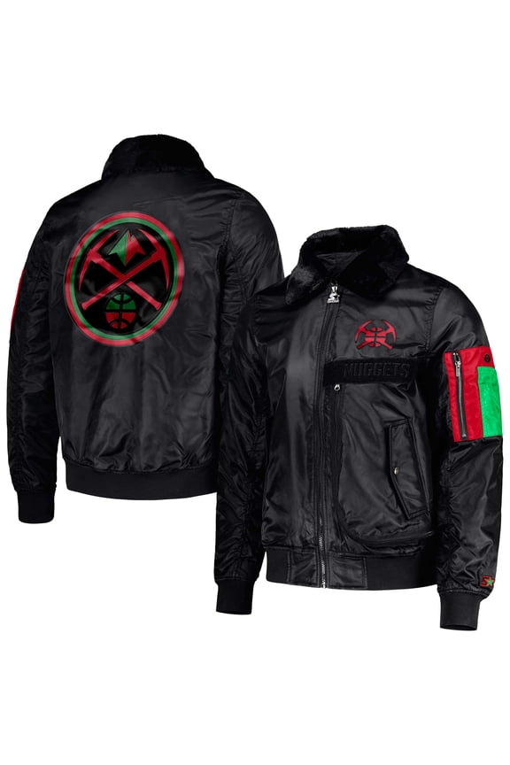 Men's Starter x Ty Mopkins Black Denver Nuggets Black History Month Satin Full-Zip Jacket