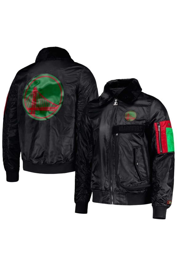 Men's Starter x Ty Mopkins Black Golden State Warriors Black History Month Satin Full-Zip Jacket