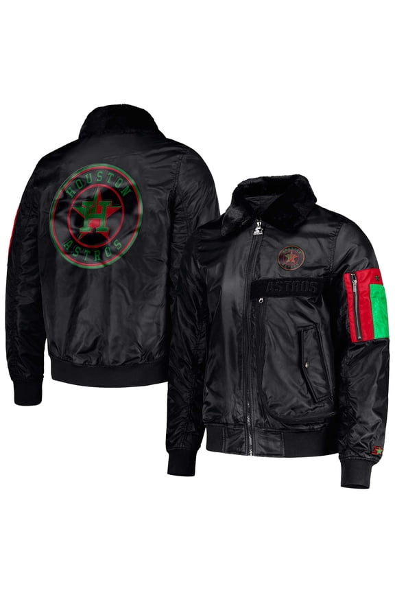 Men's Starter x Ty Mopkins Black Houston Astros Black History Month Satin Full-Zip Jacket