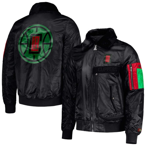 Men's Starter x Ty Mopkins Black LA Clippers Black History Month Satin Full-Zip Jacket