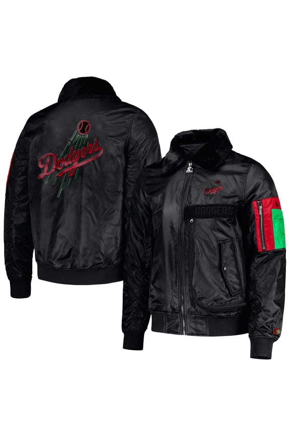 Men's Starter x Ty Mopkins Black Los Angeles Dodgers Black History Month Satin Full-Zip Jacket