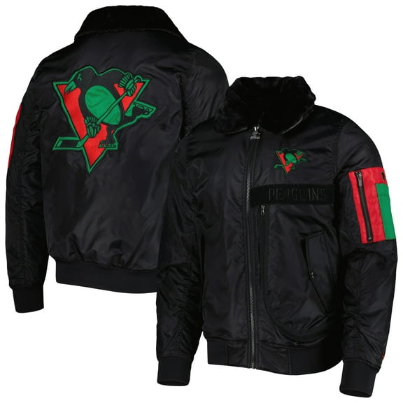 Men's Starter x Ty Mopkins Black Pittsburgh Penguins Black History Month Varsity Full-Zip Jacket