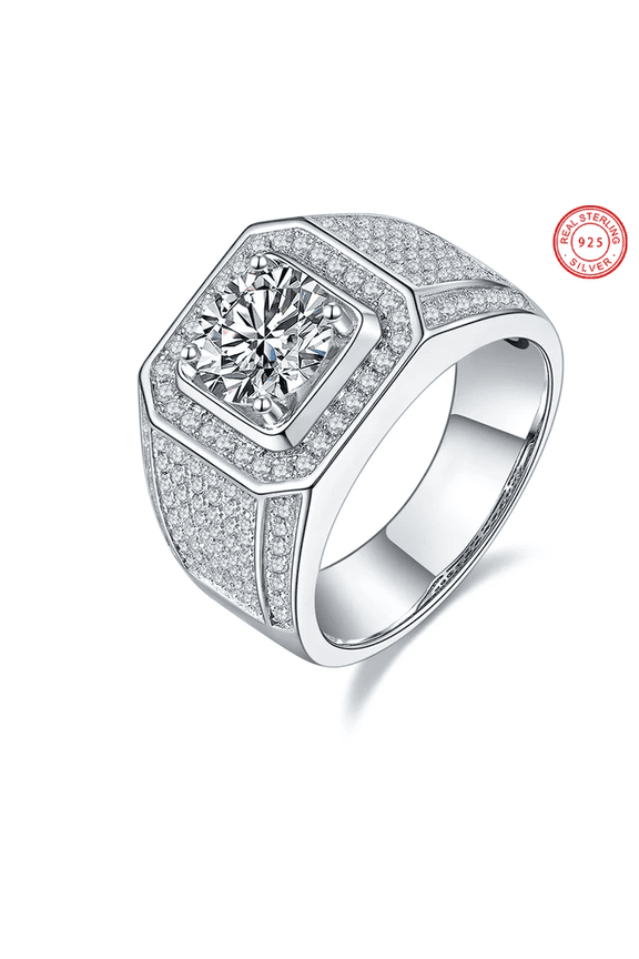 Men's Statement Ring Moissanite Stone 925 Silver Birthady Gift.