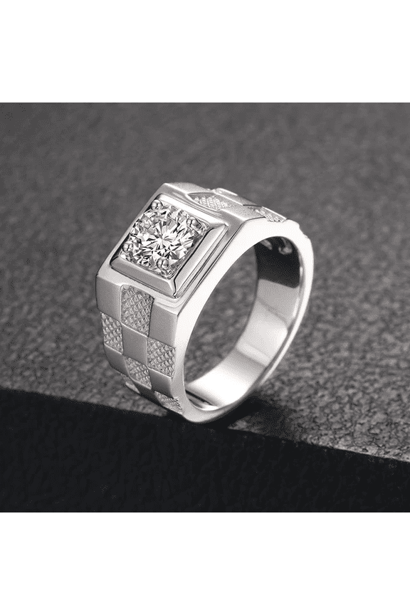 Men's Statement Solitaire Ring 925 Silver Moissanite Single Stone Ring.
