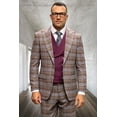 thumbnail image 1 of Men's Statement Suits Burgundy Windowpane Wool Suit 42 Regular, 1 of 1