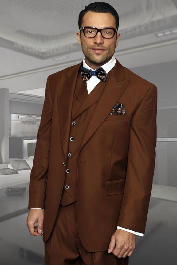 Men's Statement Suits Copper reddish-orange brown Wool Suit with Wide-Leg Pantss 46 Long