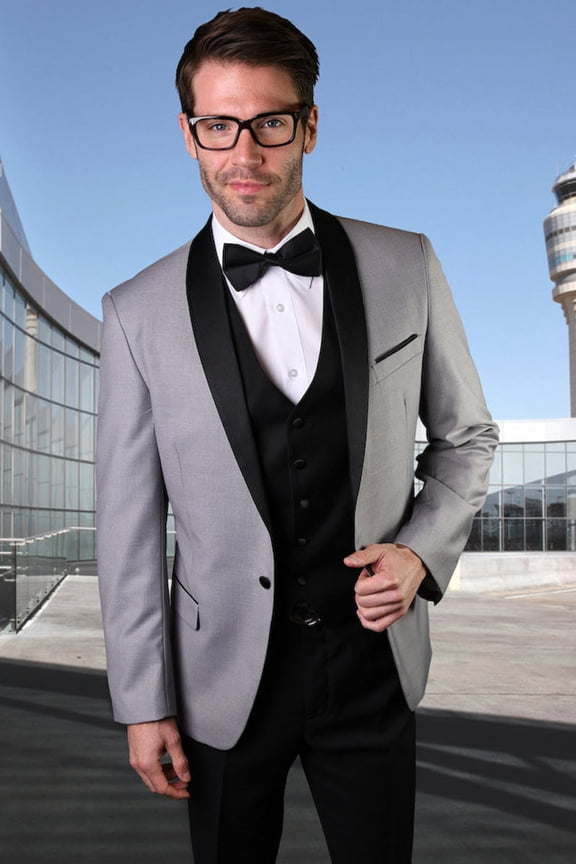 Men's Statement Suits Grey Vested Tuxedo – 38 Long