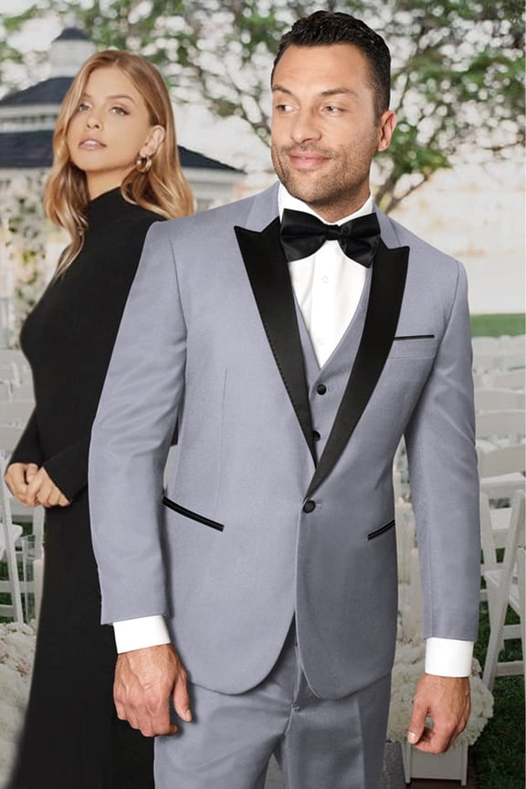 Men's Statement Suits Grey Vested Tuxedo with Peak Lapel 54 Long