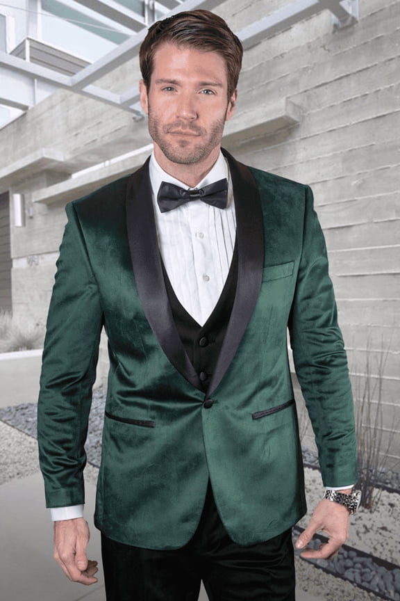 Men's Statement Suits Hunter Green Velvet Vested Tuxedo Size 52 Long