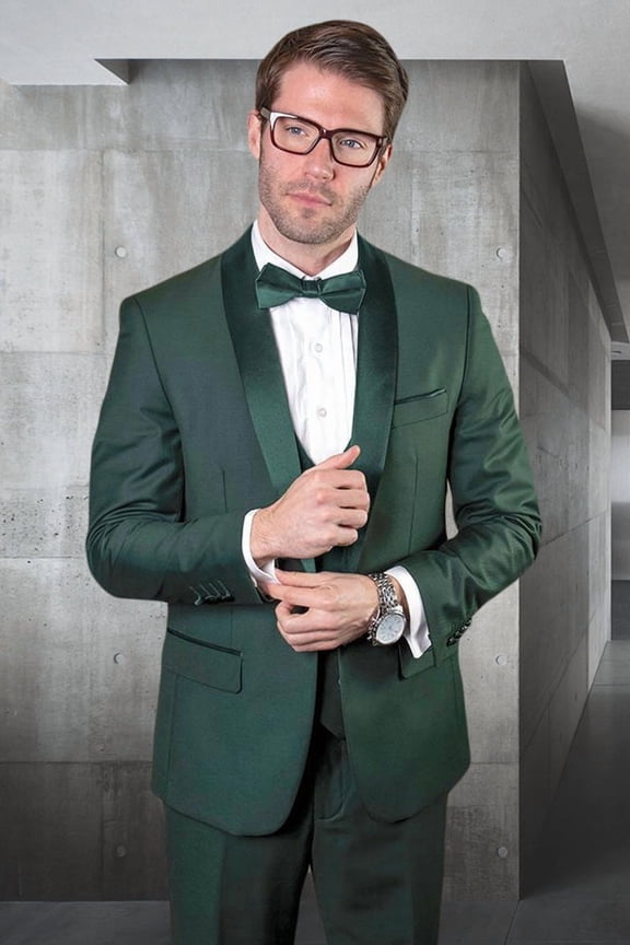 Men's Statement Suits Hunter Green Wool Tuxedo 42 Long