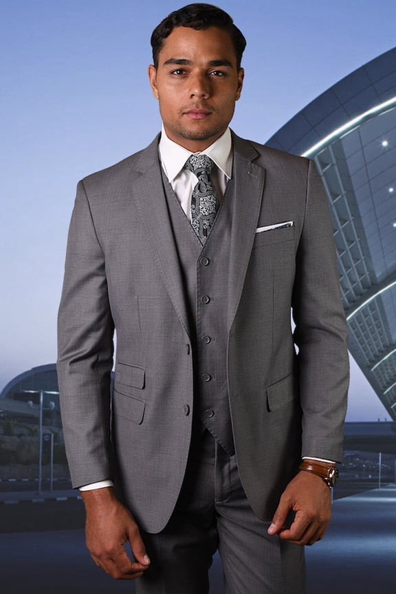 Men's Statement Suits Modern Grey Wool Suit 50 Long